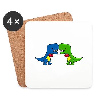 ZWEI TYRANNOSAURUS REX KAUMPFBOXEN - Untersetzer (4er-Set) - Weiß - Vorne