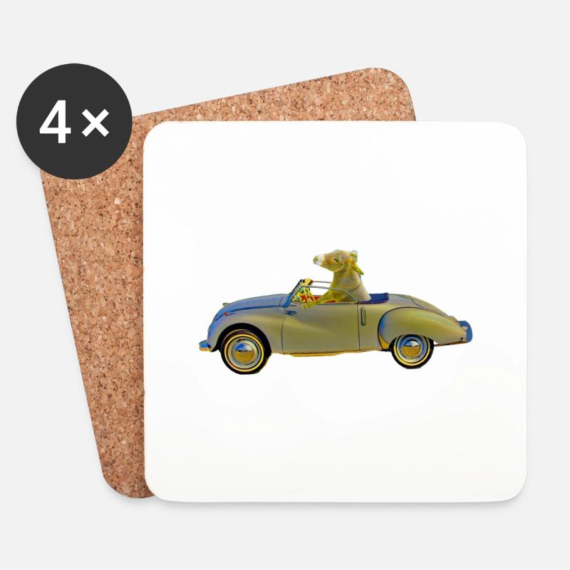 Cabrio Esel Donkey Auto Sportwagen - Untersetzer (4er-Set) - Weiß