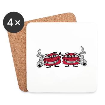 2 Hanf rauchende Monster - Untersetzer (4er-Set) - Weiß - Vorne