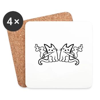 Team 2 kiffende Katzen - Untersetzer (4er-Set) - Weiß - Vorne