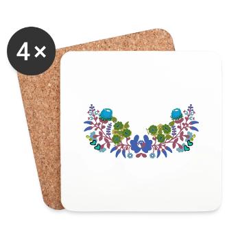 fleurs hongroises, vrilles, florales, bleues, fleurs - Dessous de verre (lot de 4) - blanc - Devant