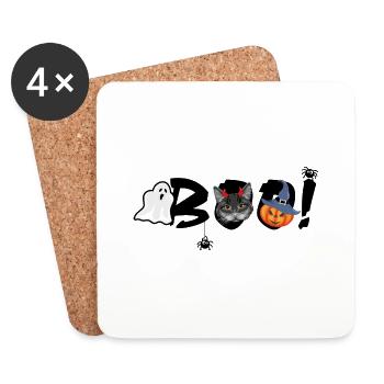 Lustiges Halloween Banner mit schwarzer Katze - Untersetzer (4er-Set) - Weiß - Vorne