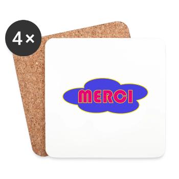 MERCI. THANKS. THANK YOU. ANNIVERSAIRE. NAISSANCE. - Dessous de verre (lot de 4) - blanc - Devant