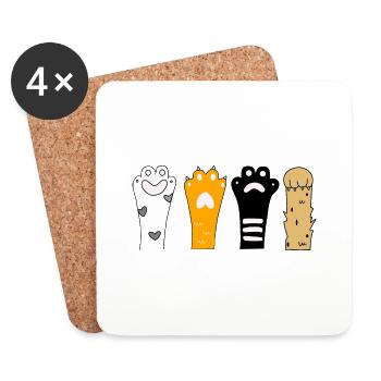 Patte de chat - Dessous de verre (lot de 4) - blanc - Devant