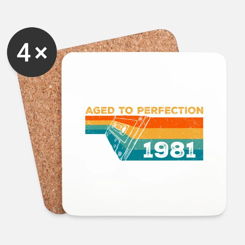 Jahrgang 1981 - Retro 1981 Geburtstagsgeschenk - Untersetzer (4er-Set) - Weiß