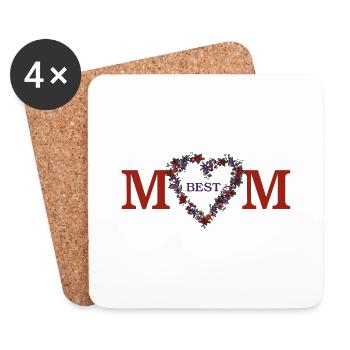 Schrift "Best Mom" mit illustriertem Blumenherz - Untersetzer (4er-Set) - Weiß - Vorne