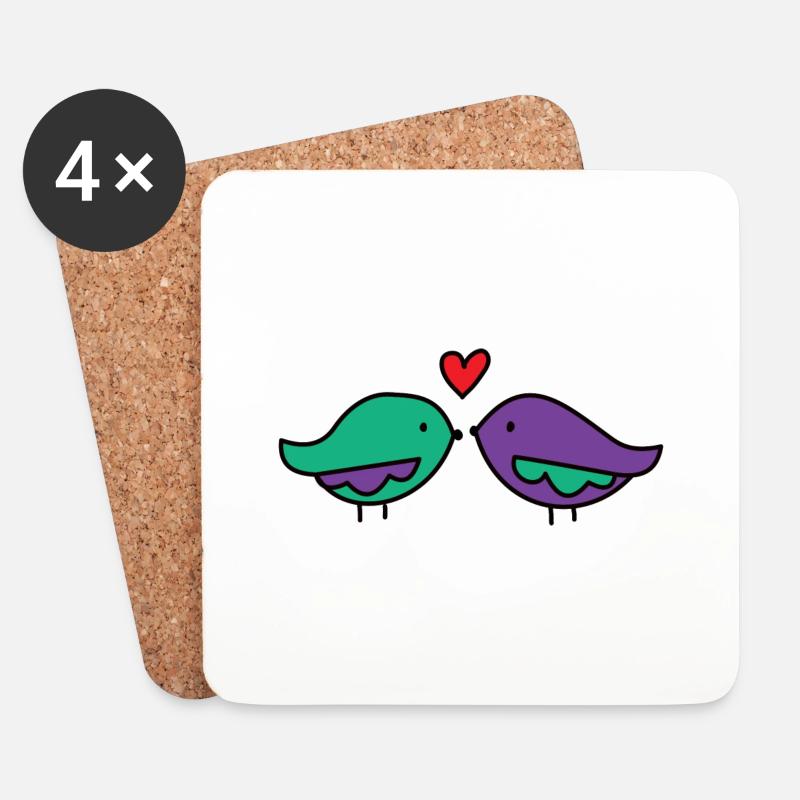 Valentines Tag küssende Vögel - Untersetzer (4er-Set) - Weiß