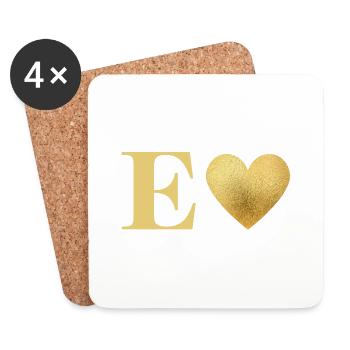 Buchstabe e goldenes Herz - Untersetzer (4er-Set) - Weiß - Vorne