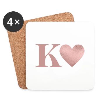 Letter k heart rose gold - Coasters (set of 4) - white - Front
