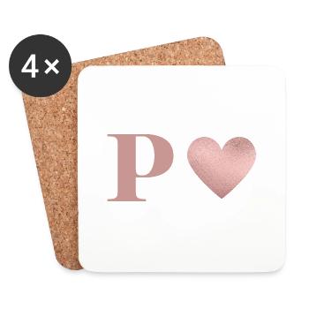 Buchstabe p Herz roségold - Untersetzer (4er-Set) - Weiß - Vorne