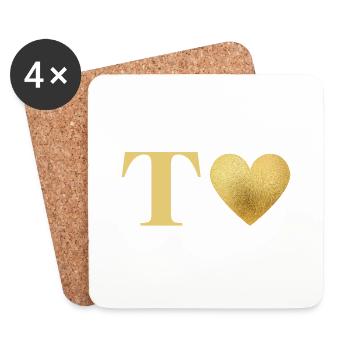 Lettre t cœur doré - Dessous de verre (lot de 4) - blanc - Devant