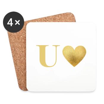Letter u golden heart - Coasters (set of 4) - white - Front