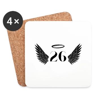 Numéro 26 ange - 26e anniversaire ailes - Dessous de verre (lot de 4) - blanc - Devant
