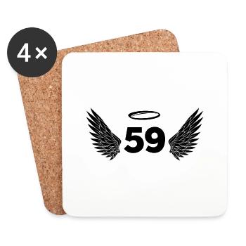 Number 59 Angel - 59th Birthday Wings - Coasters (set of 4) - white - Front