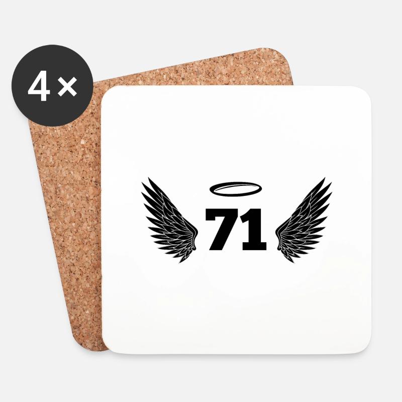 Nummer 71 Engel - Flügel zum 71. Geburtstag - Untersetzer (4er-Set) - Weiß