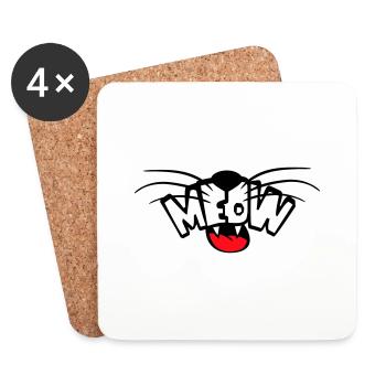 Meow Cat Bande dessinée Texte Meow Citation de dessin animé drôle - Dessous de verre (lot de 4) - blanc - Devant
