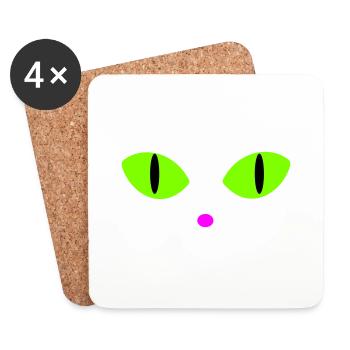 Yeux de chat verts - Dessous de verre (lot de 4) - blanc - Devant