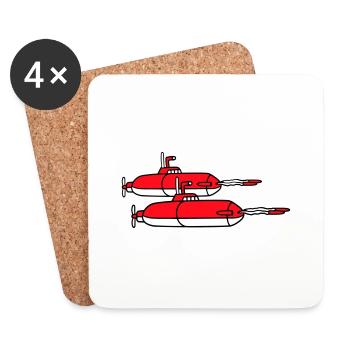 2 Military Submarines Shooting Torpedo Missiles Attack - Coasters (set of 4) - white - Front