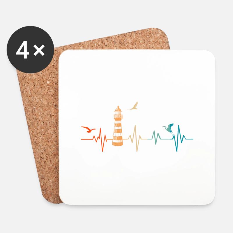 Heartbeat Lighthouse - Geschenkidee - Untersetzer (4er-Set) - Weiß