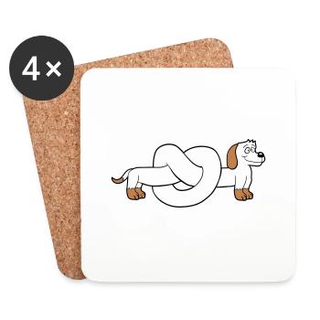 Hund Dackel Brezel Form Knoten Langer Körper Comic - Untersetzer (4er-Set) - Weiß - Vorne