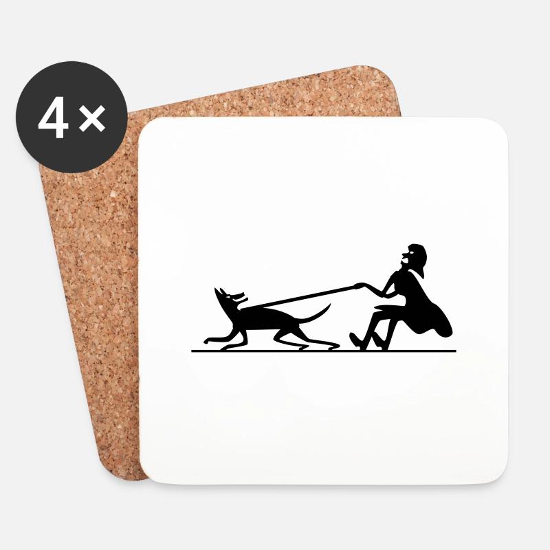 Hund zieht Frau 2 - Untersetzer (4er-Set) - Weiß