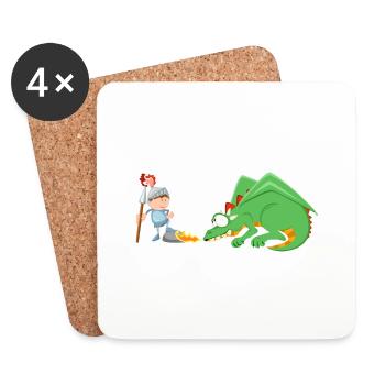 Ritter und Drache - Untersetzer (4er-Set) - Weiß - Vorne