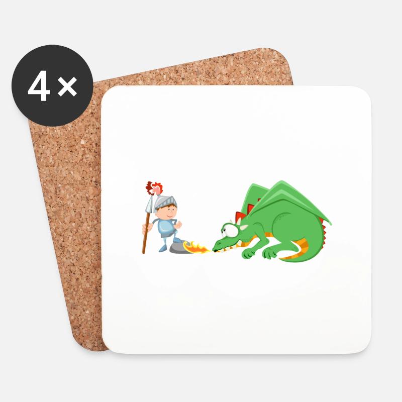 Ritter und Drache - Untersetzer (4er-Set) - Weiß