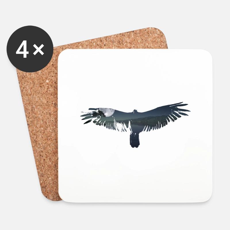 Adler, Vogel, Berge, Tiermotiv, Mond, Landschaft - Untersetzer (4er-Set) - Weiß