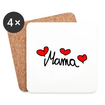 Mama - Süßes Design mit Herzen - Untersetzer (4er-Set) - Weiß - Vorne