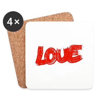 Lettrage LOVE Lignes rouges Dessin Abstrait Cool - Dessous de verre (lot de 4) - blanc - Devant