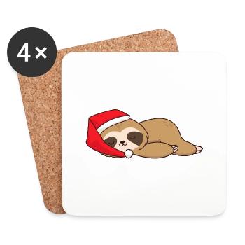 Noël Noël paresseux dormir Père Noël chapeau - Dessous de verre (lot de 4) - blanc - Devant