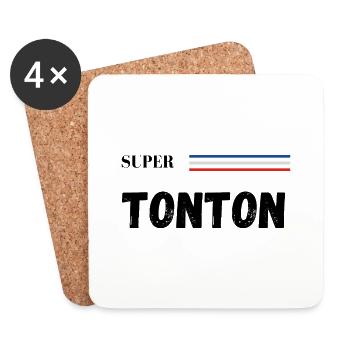 super tonton - t-shirt assorti - Dessous de verre (lot de 4) - blanc - Devant