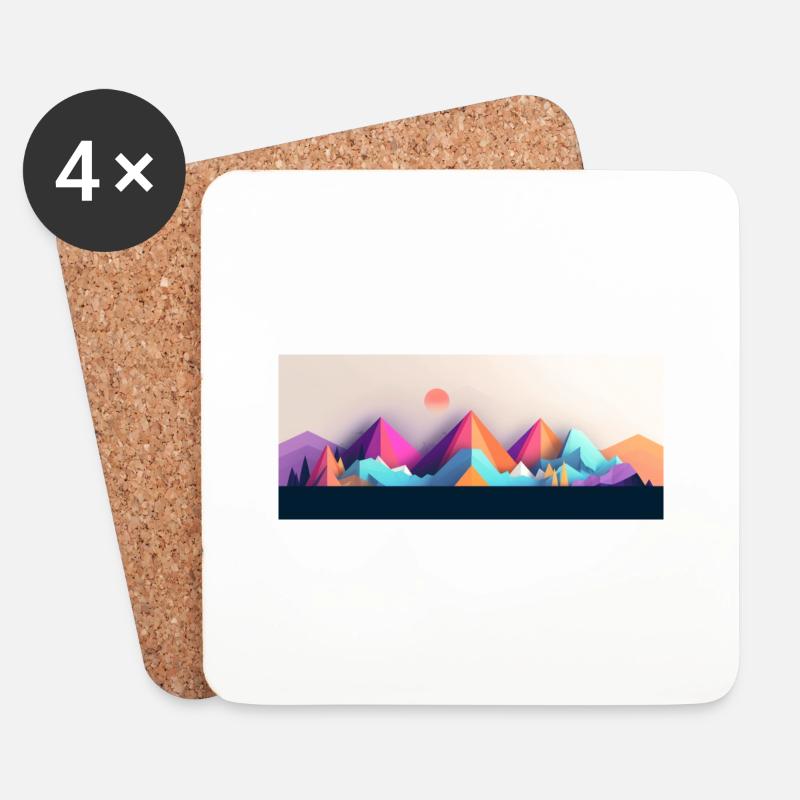 Gebirgslandschaft Geometrische Kunst - Untersetzer (4er-Set) - Weiß