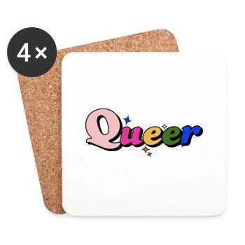QUEER LGBTQ+ PRIDE SLOGAN - Untersetzer (4er-Set) - Weiß - Vorne