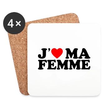 J'aime Ma Femme Cadeau Homme Marié Coeur Rouge - Dessous de verre (lot de 4) - blanc - Devant