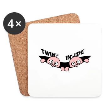 Twins Inside Twins 2 Babies Pregnant Belly - Coasters (set of 4) - white - Front