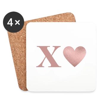 Letter x rose gold heart - Coasters (set of 4) - white - Front