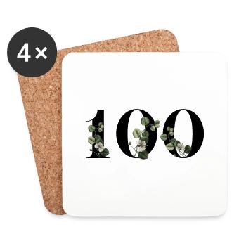 Numéro 100 floral vert - 100e anniversaire floral - Dessous de verre (lot de 4) - blanc - Devant