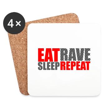 Eat Sleep Rave Repeat Essen Schlafen Raven Spruch - Untersetzer (4er-Set) - Weiß - Vorne