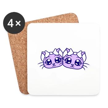 2 Cute Girls Cats Pretty Bow Girlfriends - Coasters (set of 4) - white - Front