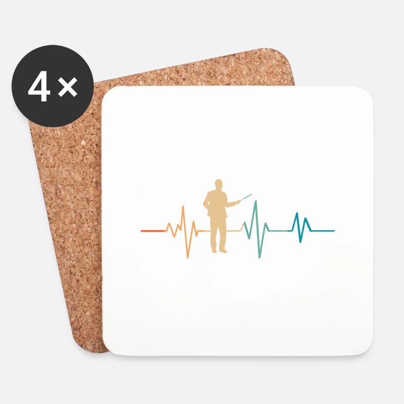 Retro Heartbeat Lehrer - Untersetzer (4er-Set) - Weiß