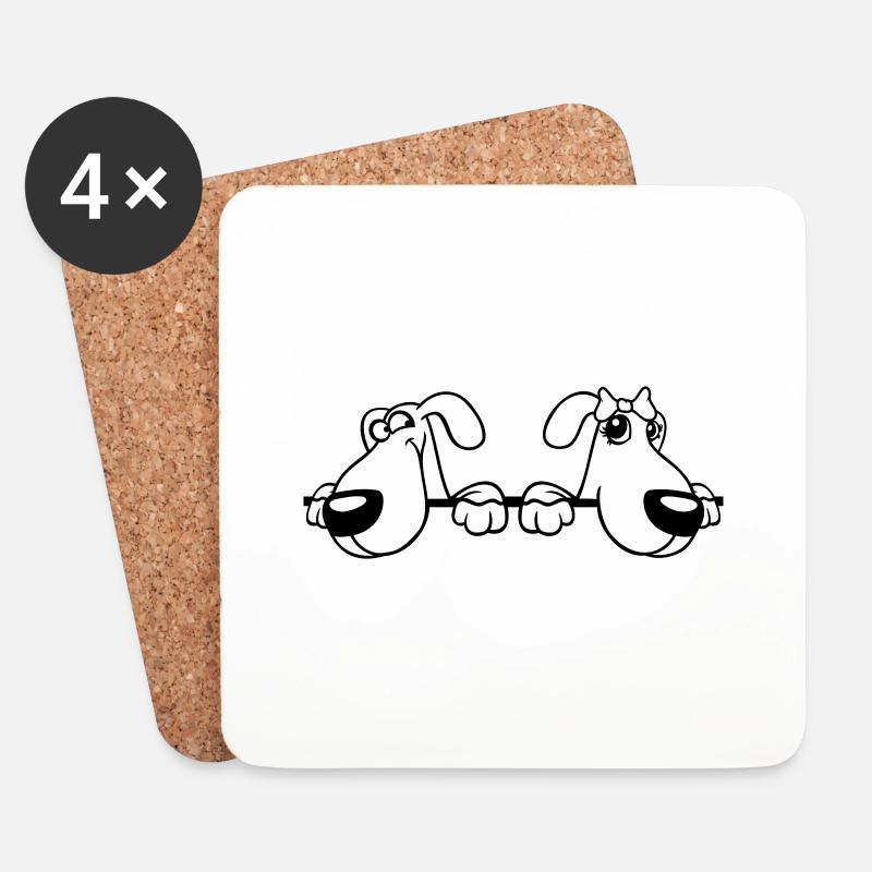 2 Hunde Team Zwei Freunde Liebe Pärchen Verliebt - Untersetzer (4er-Set) - Weiß