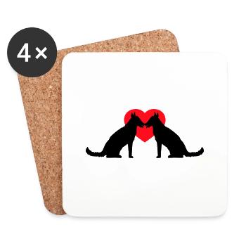 2 chiens amour coeur équipe assis deux amis équipage - Dessous de verre (lot de 4) - blanc - Devant