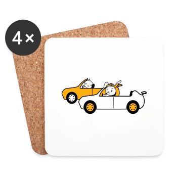 Hase Vogel Küken 2 Auto fahren Team Zwei Freunde - Untersetzer (4er-Set) - Weiß - Vorne