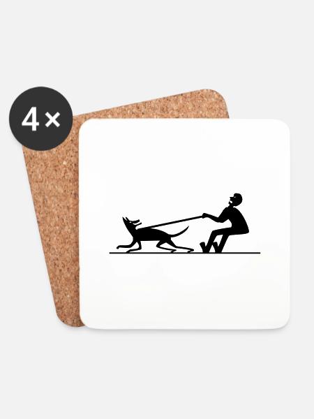 Hund zieht Mann 2 - Untersetzer (4er-Set) - Weiß