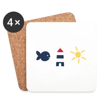 Maritim Fisch Sonne Leuchtturm - Untersetzer (4er-Set) - Weiß - Vorne