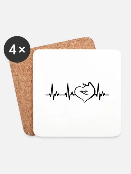 Katze Herz Liebe Herzfrequenz EKG Herzschlag - Untersetzer (4er-Set) - Weiß