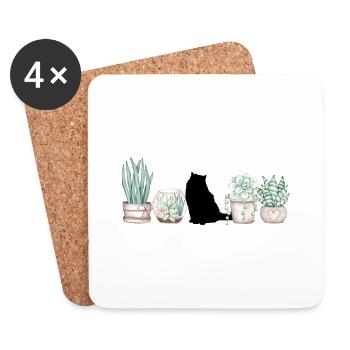 Chat et chatons De Fleuri Cactus - Dessous de verre (lot de 4) - blanc - Devant