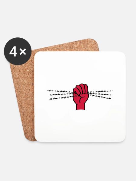 Protest symbol with barbed wire. Clenched fist. - Coasters (set of 4) - white