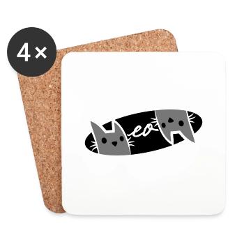 Katzen Logo Text Meow - Untersetzer (4er-Set) - Weiß - Vorne